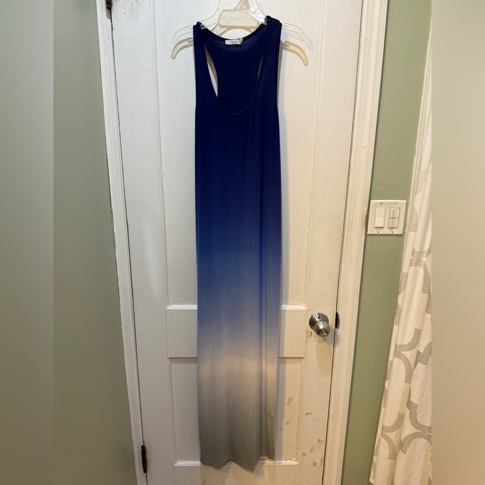 Dreamy Ombre Blue and White Maxi Dress with racerback and side slits